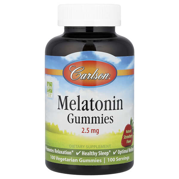 Carlson Melatonin Gummies, Natural Strawberry, 2.5 mg, 100 Vegetarian Gummies