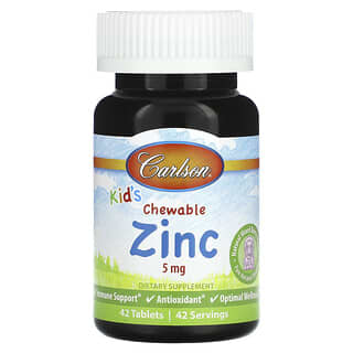 Carlson, Zinc à croquer pour enfants, Mélange de baies naturelles, 5 mg, 42 comprimés