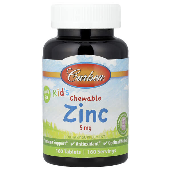 Carlson Kid's Chewable Zinc, Natural Mixed Berry, 5 mg, 160 Tablets