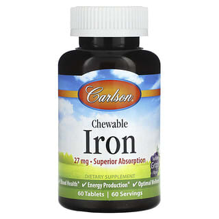 Carlson, Chewable Iron, Natural Grape, 27 mg, 60 Tablets