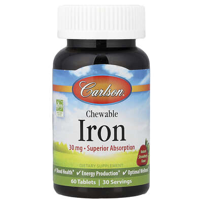 Carlson, Chewable Iron, Natural Strawberry Flavor, 60 Tablets (15 mg Each)