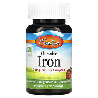 Carlson, Chewable Iron, Strawberry, 30 mg, 60 Tablets