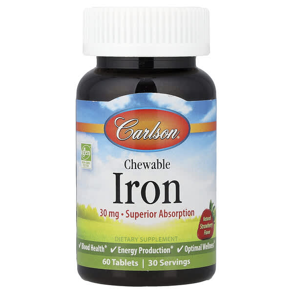 Carlson Chewable Iron, Natural Strawberry, 60 Tablets (15 mg per Tablet)