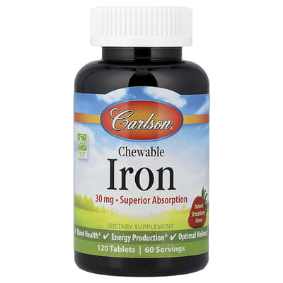 Carlson, Chewable Iron, Natural Strawberry, 120 Tablets (15 mg per Tablet)