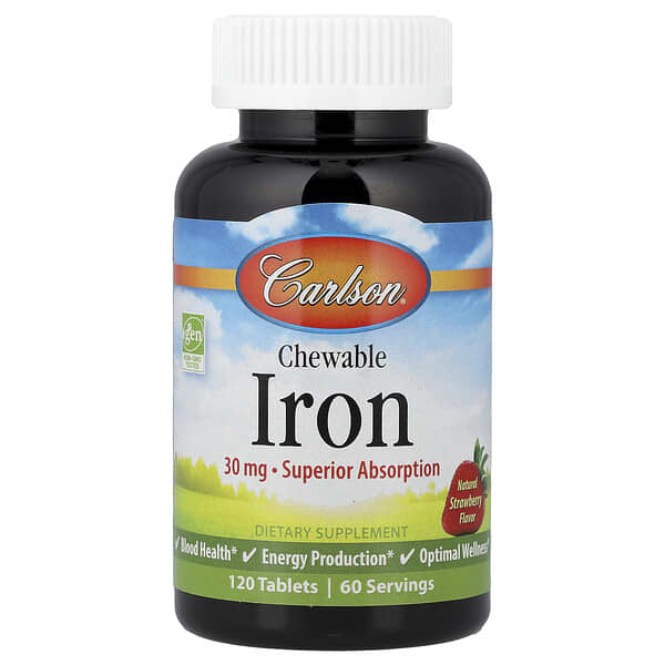 Carlson Chewable Iron, Natural Strawberry, 120 Tablets (15 mg per Tablet)