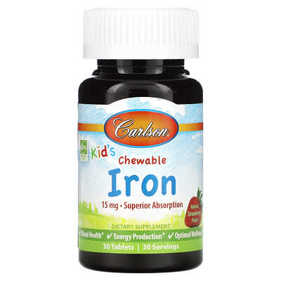 Carlson, Kids' Chewable Iron, Strawberry, 15 mg, 30 Tablets