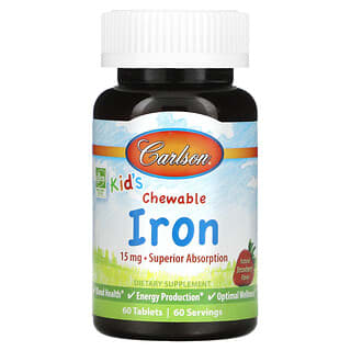 Carlson, Infantil, Ferro Mastigável, Sabor Natural de Morango, 15 mg, 60 Comprimidos