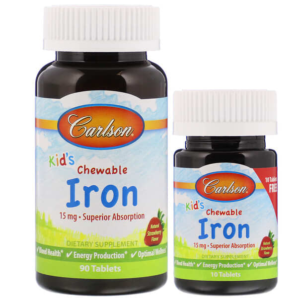 Carlson, Kid's Chewable Iron, Natural Strawberry Flavor, 15 mg, 90 Tablets (Producto descontinuado) 