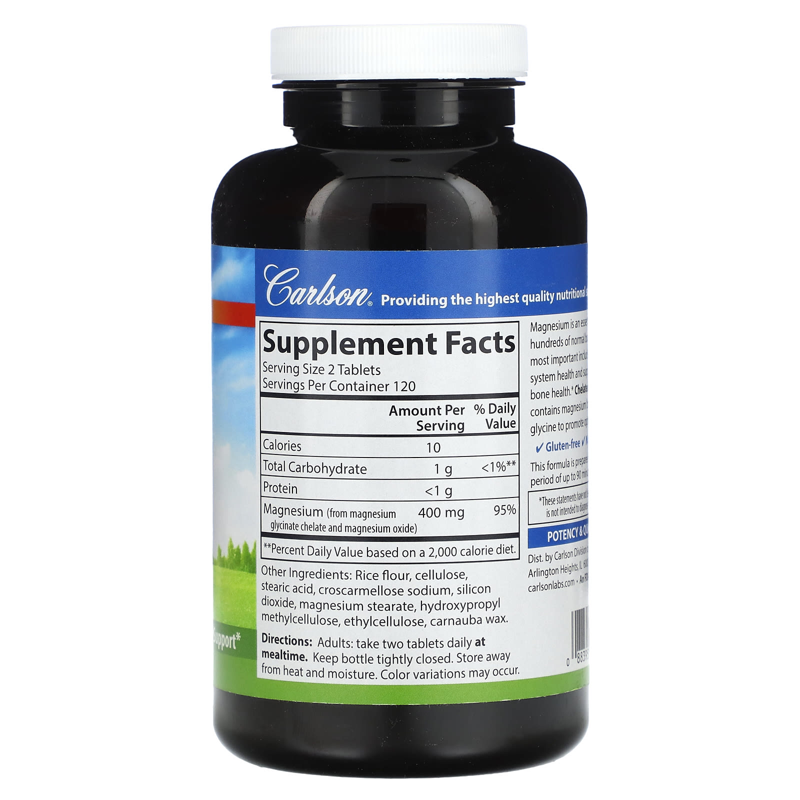 Carlson, Chelated Magnesium Glycinate, 400 mg, 240 Tablets (200 mg per