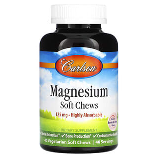 Carlson, Magnésio, Frutos Silvestres Naturais e Creme, 125 mg, 40 Mastigáveis Vegetarianos