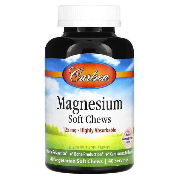 Carlson, Magnesium, Natural Berries & Creme, 125 mg, 40 Vegetarian Soft Chews