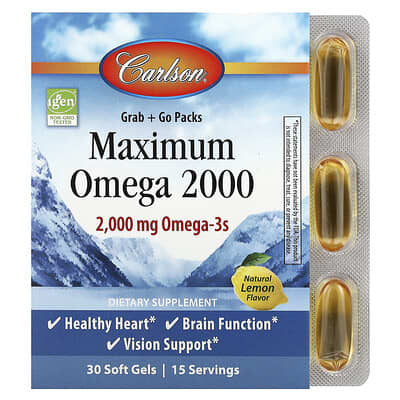 Carlson, Maximum Omega 2000, Natural Lemon Flavor, 30 Softgels (1,000 mg each softgel)