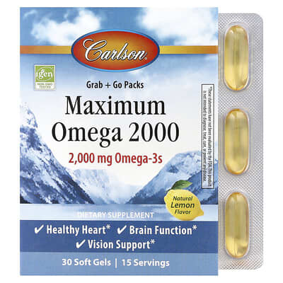 Carlson, Maximum Omega 2000, Natural Lemon, 30 Soft Gels (1,000 mg per Soft Gel)