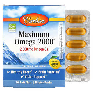 Carlson, Maximum Omega 2000, натуральный лимонный вкус, 1000 мг, 30 мягких таблеток