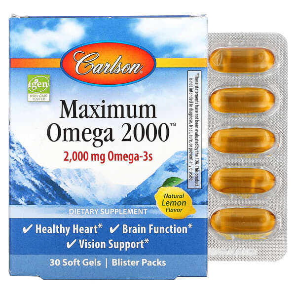 Carlson‏, Maximum Omega 2000, Natural Lemon, 1,000 mg, 30 Softgels