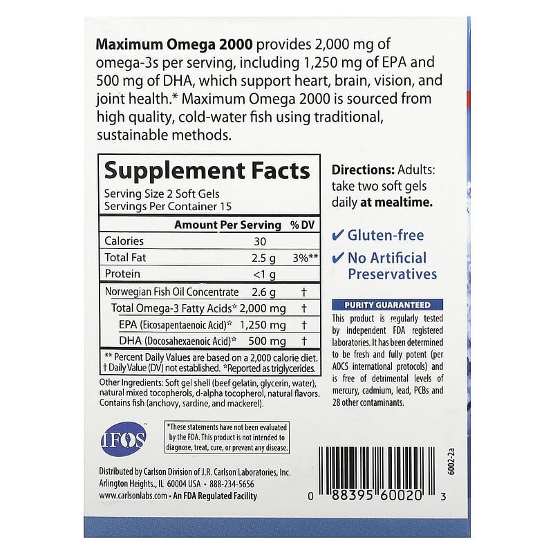 Maximum Omega 2000 Natural Lemon 2 000 mg 30 Soft Gels 1 000