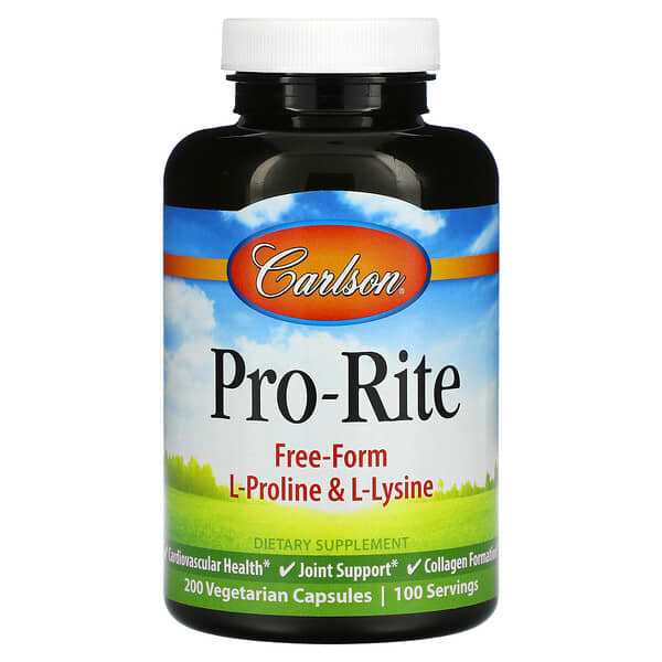 Carlson, Pro-Rite, Free-Form L-Proline & L-Lysine, 200 Vegetarian Capsules