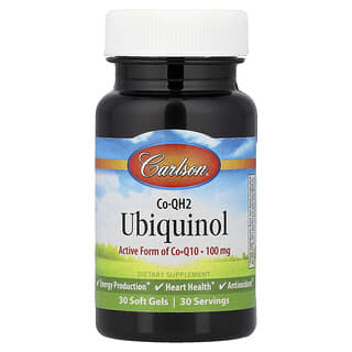 Carlson, CoQH2 Ubiquinol, 100 mg, 30 zachte gels