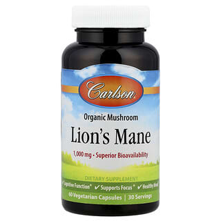Carlson, Melena de león, 60 cápsulas vegetales (500 mg por cápsula)