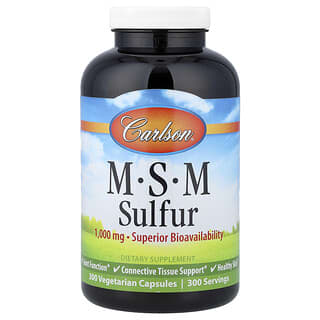 Carlson, MSM Sulfur, 1000 mg, 300 cápsulas vegetarianas