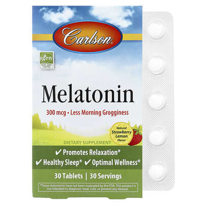 Carlson, Melatonin, Natural Strawberry Lemon, 300 mcg, 30 Tablets