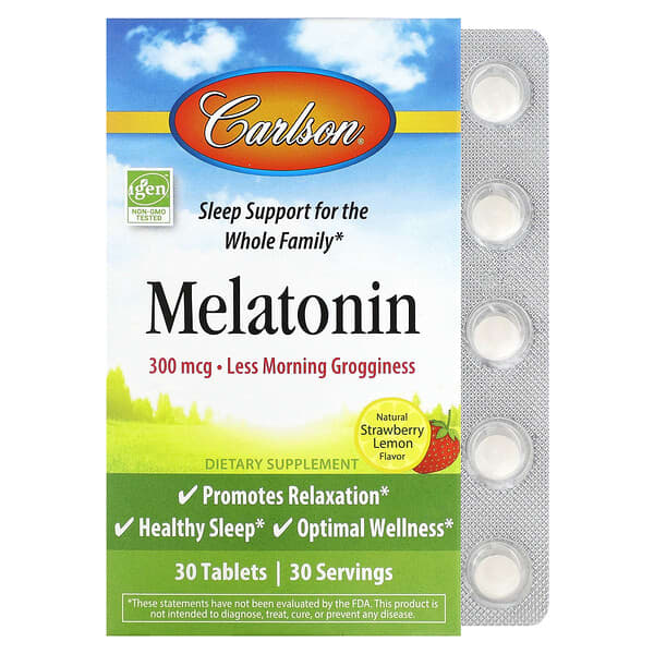 Melatonin, Natural Strawberry Lemon, 300 mcg, 30 Tablets
