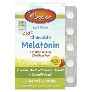 Carlson, Детский жевательный мелатонин, клубника и лимон, 30 таблеток