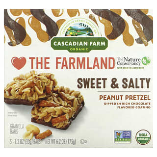 Cascadian Farm, Barres de granola bio, molles, sucrées et salées, cacahuètes et bretzels, 5 barres, 1.2 oz (35 g) chacune