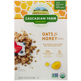 Cascadian Farm, رقائق الشوفان العضوي والجرانولا بالعسل، 16 أونصة (453 جم)