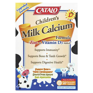 CATALO, Children's Milk Calcium Formula, Zinc & Vitamin D, 50 Chewable Tablets