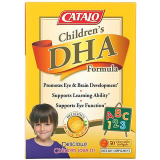 Catalo Naturals, Fórmula con DHA para niños, sabor a naranja, 50 cápsulas blandas masticables