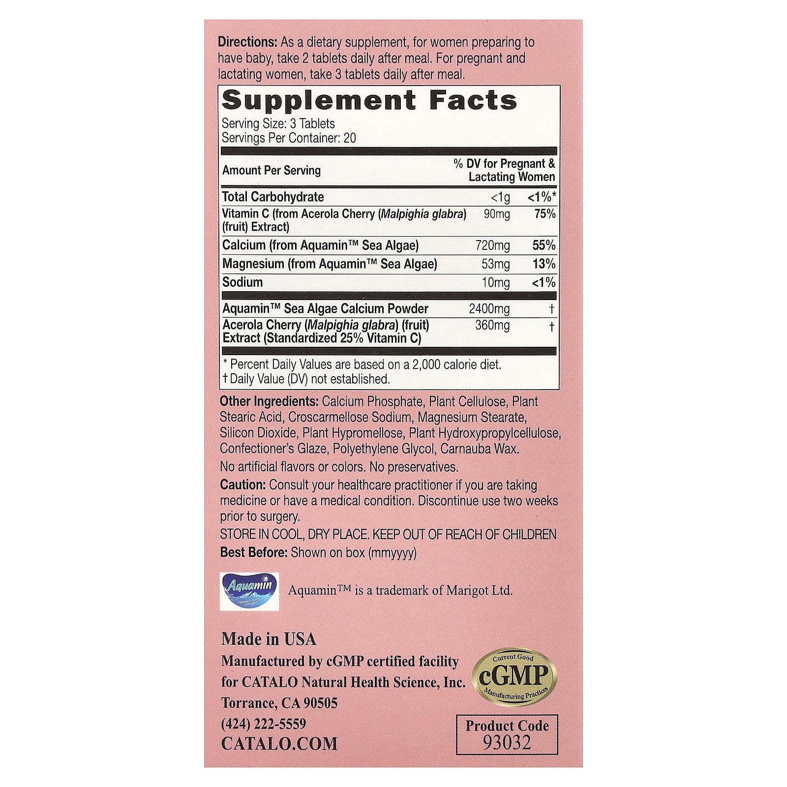 Photo 2 of the CATALO Vegetarian Folic Acid label