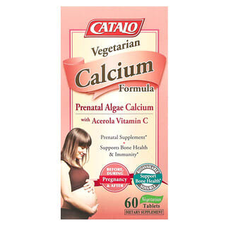 Catalo Naturals, Vegetarian Calcium Formula, Calcio prenatal de algas con acerola y vitamina C, 60 comprimidos vegetales