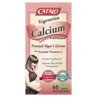 CATALO, Formula vegetariana di calcio, calcio da alghe prenatali con vitamina C acerola, 60 compresse vegetariane