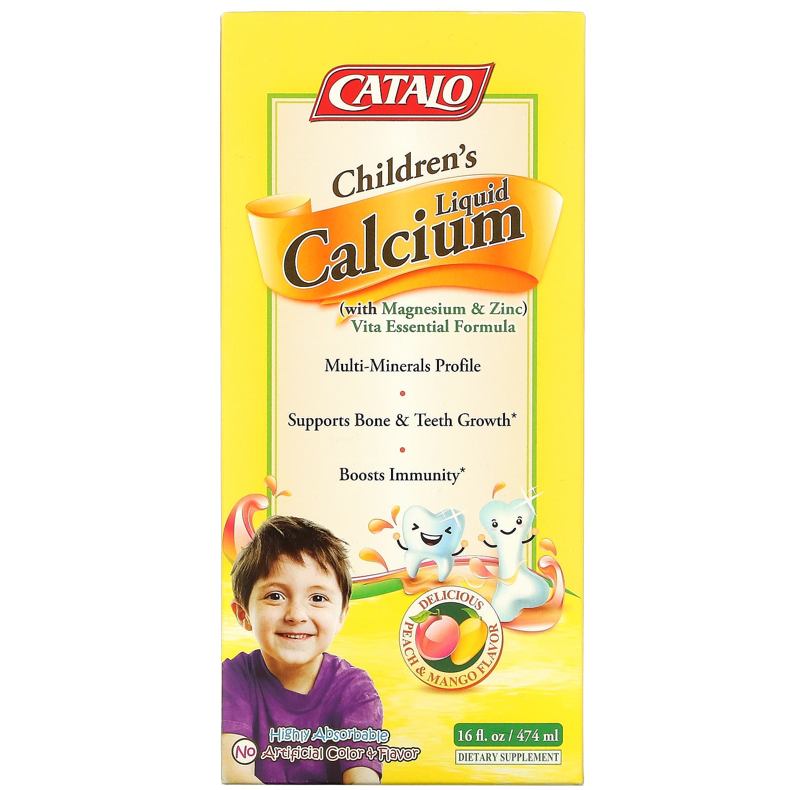 Catalo Naturals, жидкий кальций для детей с магнием и цинком, персик и .