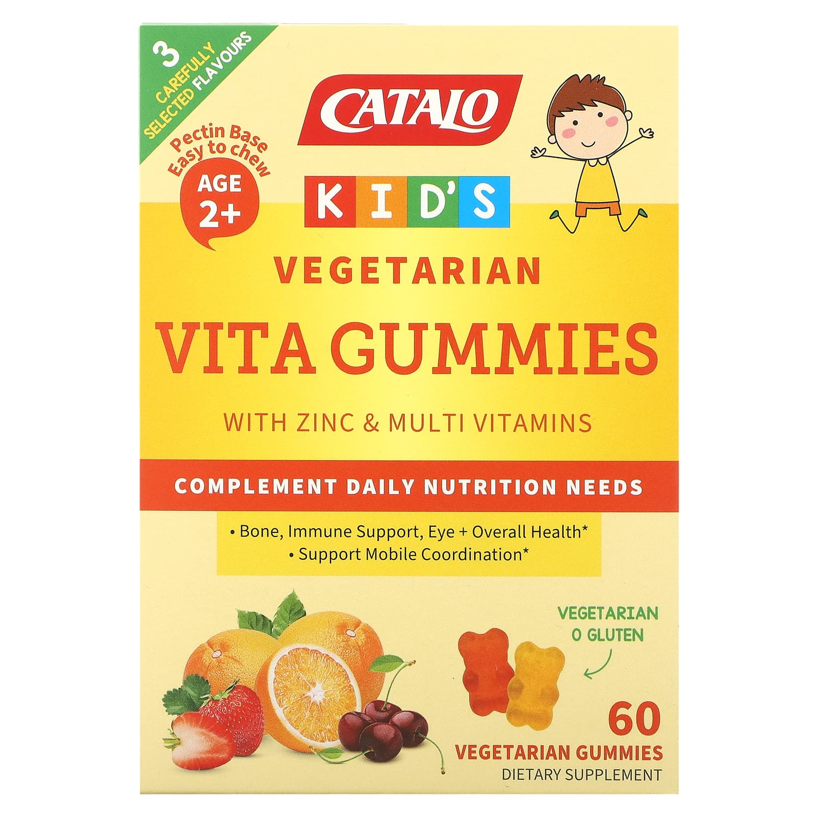 Catalo Naturals, Kid's Vegetarian Vita Gummies with Zinc & Multivitamins, Age 2+, Strawberry