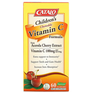 Catalo Naturals, Fórmula Mastigável de Vitamina C para Crianças, 50 mg, 60 Comprimidos Mastigáveis Vegetarianos