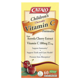 Catalo Naturals, жевательная добавка с витамином C для детей, 100 мг, 60 вегетарианских жевательных таблеток (50 мг в одной таблетке)