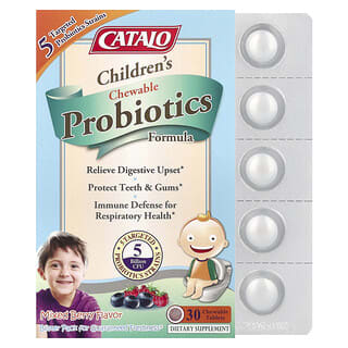 Catalo Naturals, Fórmula masticable con probióticos para niños, Bayas mixtas, 5000 millones de UFC, 30 comprimidos masticables
