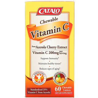 Catalo Naturals, Vitamina C Mastigável, Laranja e Abacaxi, 100 mg, 60 Comprimidos Mastigáveis