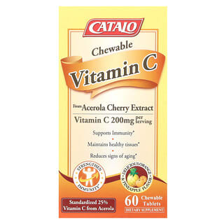 Catalo Naturals, жувальний вітамін C, апельсин і ананас, 200 мг, 60 жувальних таблеток (100 мг у таблетці)