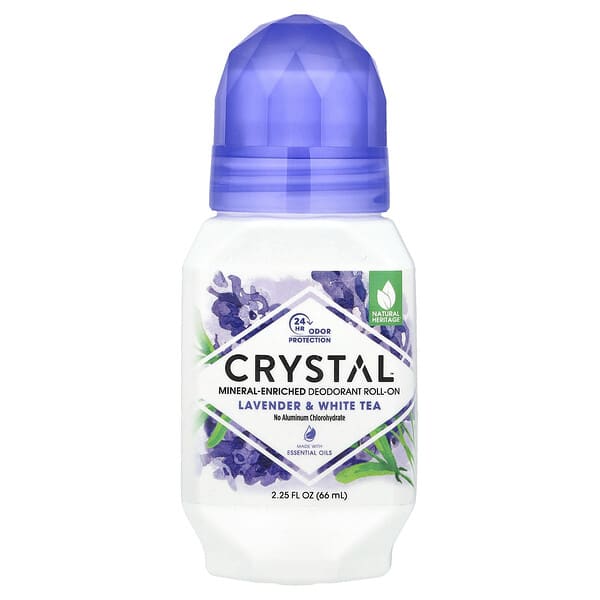 CRYSTAL, Déodorant roll-on enrichi en minéraux, Lavande et thé blanc, 66 ml