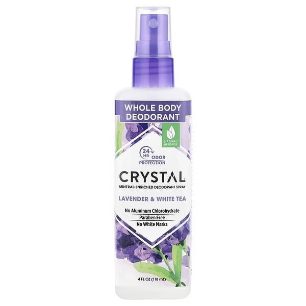 CRYSTAL, 미네랄 데오드란트 스프레이, 라벤더 & 화이트 티, 4 fl oz (118 ml)
