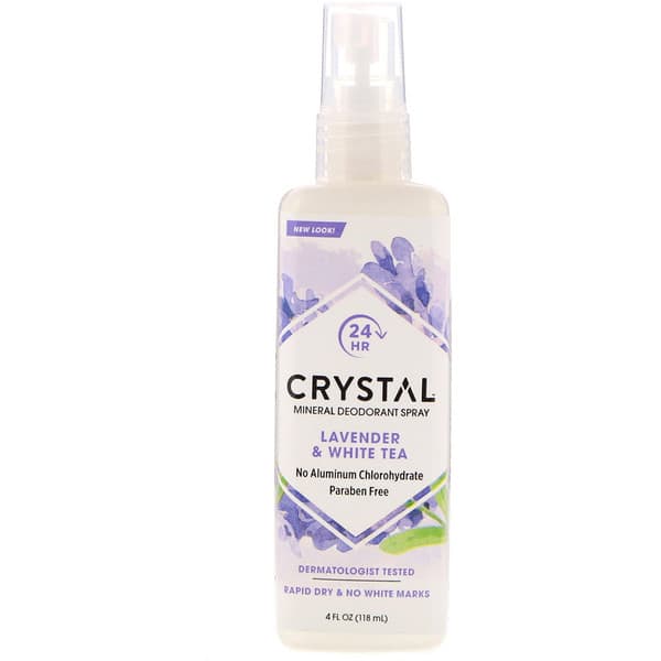 Crystal Body Deodorant, ミネラルデオドラントスプレー、ラベンダー＆ホワイトティー、4 fl oz (118 ml)