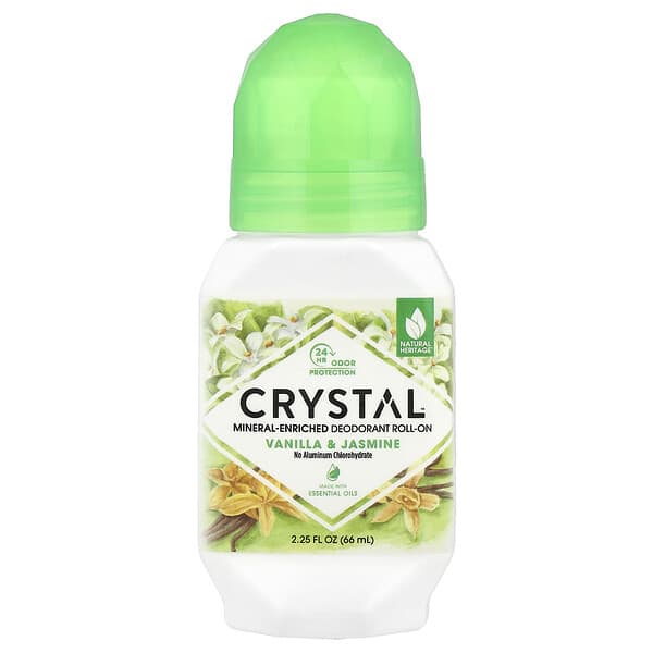 CRYSTAL, Deodorant roll-on îmbogățit cu minerale, vanilie și iasomie, 66 ml