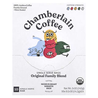 Chamberlain Coffee, Mistura Original para a Família, Moído na Hora, Torra Média, 10 Sacos de Porção Individual, 142 g (5 oz)