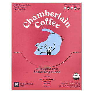 Chamberlain Coffee, Mistura para Cães Sociais, Moído na Hora, Torra Média, 10 Sacos de Porção Individual, 142 g (5 oz)