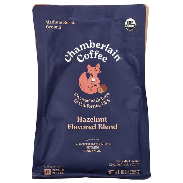 Chamberlain Coffee, 위티 여우 헤이즐넛 블렌드, 분쇄 커피, 미디엄 로스트, 283g(10oz)