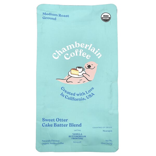 Chamberlain Coffee, Sweet Otter Cake Batter Blend, Ground, Medium Roast, 12 oz (340 g)