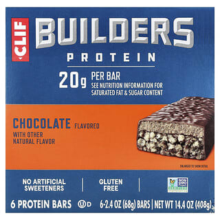 Clif Bar, Builders Protein Bar, Chocolate, 6 Bars, 2.4 oz (68 g) Each